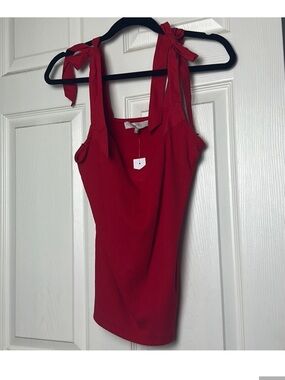 LOFT Red Tie Bow Sleeve Blouse NWT